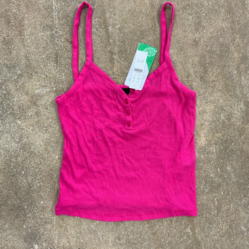 J. Crew Bright Fuchsia Hot Pink Vintage rib henley tank top shirt  OBO - Picture 9 of 9